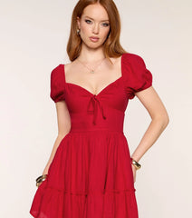 Flirting With Plans Puff Sleeve Skater Dress