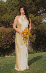 Lisa Maxi Dress ~ Pale Yellow Luxe Satin