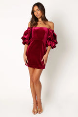Dali Off Shoulder Velvet Mini Dress - Ruby