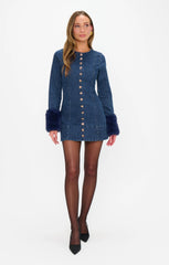Rockefeller Mini Dress ~ Subzero Indigo with Faux Fur