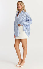 Tristan Top - Oversized Button Down Long Sleeve Striped Shirt in Blue