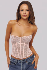 pink lace boned corset top