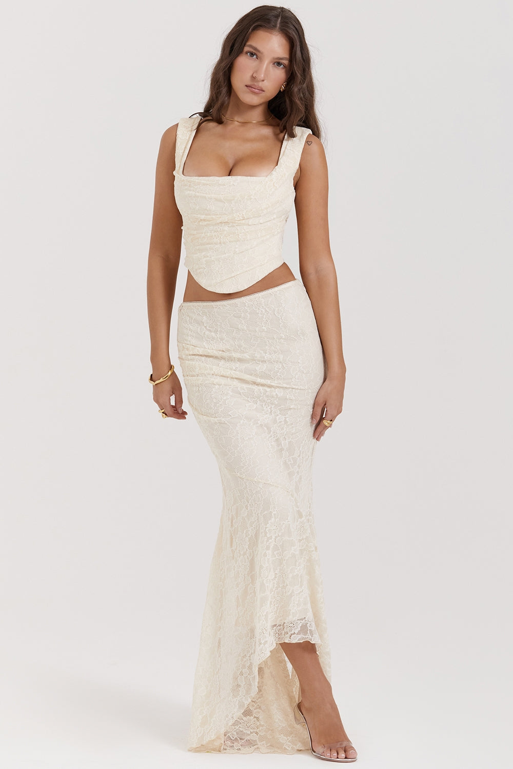 vintage cream lace maxi skirt