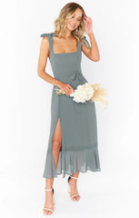 Claire Midi Dress ~ Deep Sage Chiffon