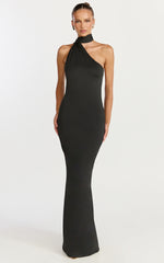 Seraphine Maxi Dress - Halter Neck Low Back Fit And Flare Dress in Black