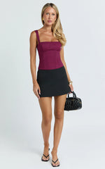 Eloise Top - Straight Neckline Corset Top in Burgundy