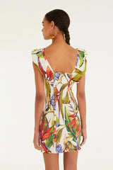 Sand Florart Short Sleeve Mini Dress