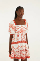 Red Porcelain Garden  Mini Dress