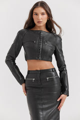 black vegan leather cropped top