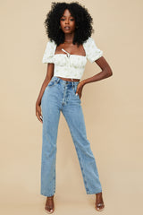 ivory floral puff sleeve cropped top