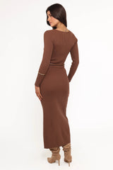 Brydie Long Sleeve Midi Dress - Chocolate Brown