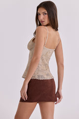 mocha vegan suede mini skirt