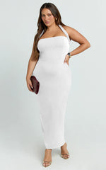 Salome Midi Dress - Halter Neck Column Dress in White