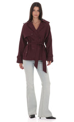 Double Breasted Trench Coat in Burgundy