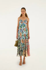 Light Blue Floral Delhi Sleeveless Maxi Dress