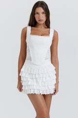 white layered mini skirt