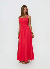Rubiella Shirred Maxi Dress Red