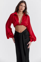 cherry silk blouson top